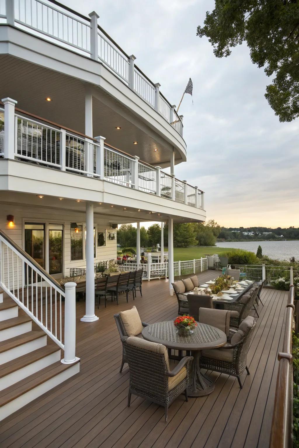 Multiple levels add visual interest and functional spaces to your side deck.