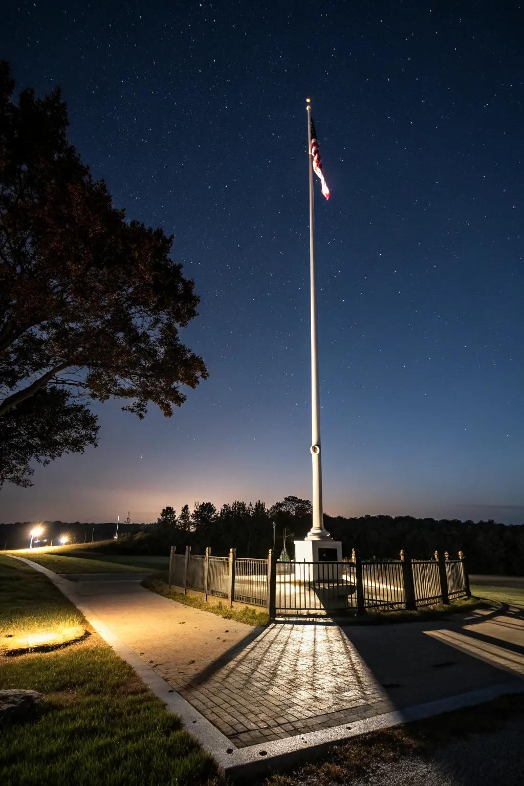 Uplighting adds a dramatic flair to your flagpole in the evening.