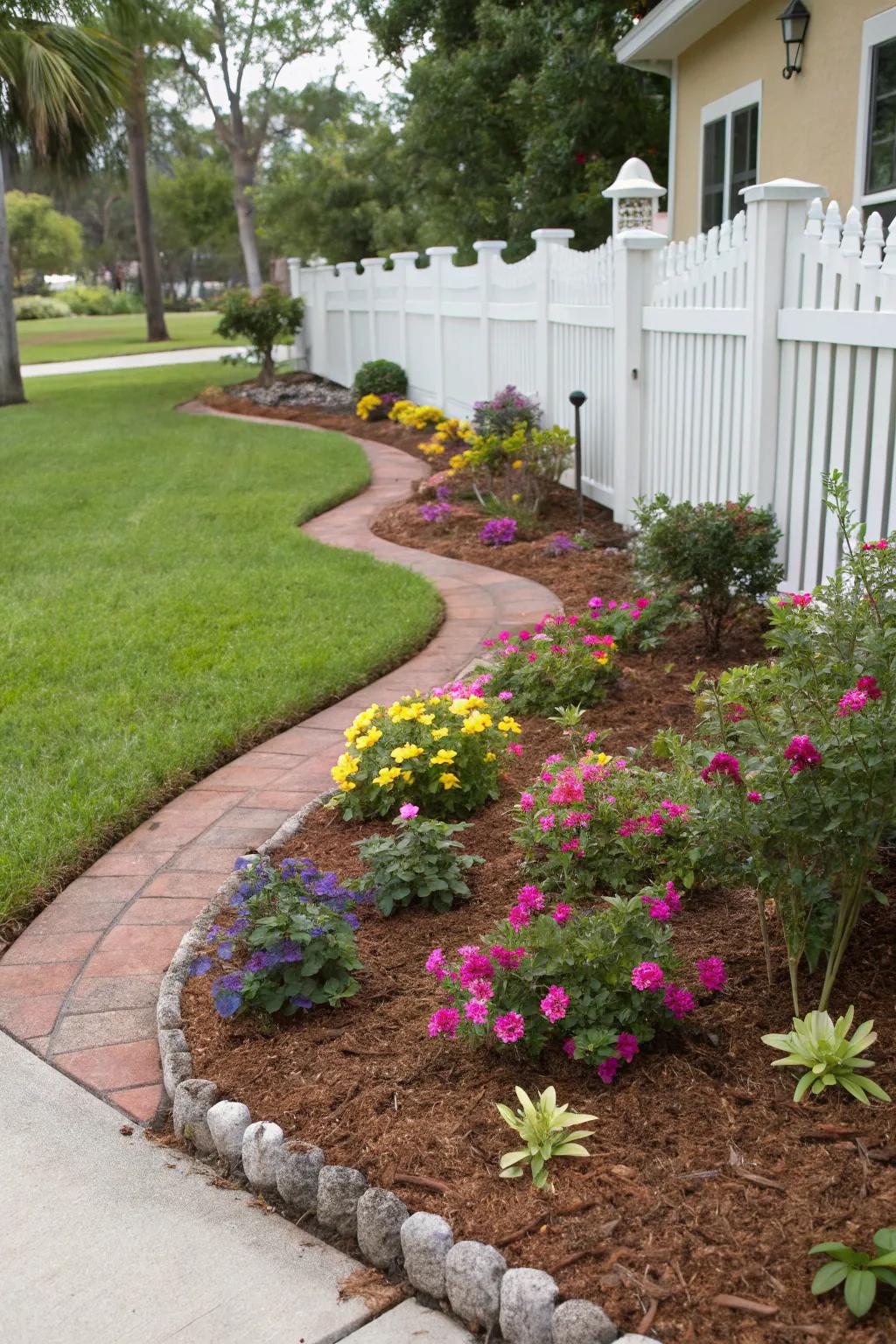 Mulch beds keep plant areas tidy and low-maintenance.