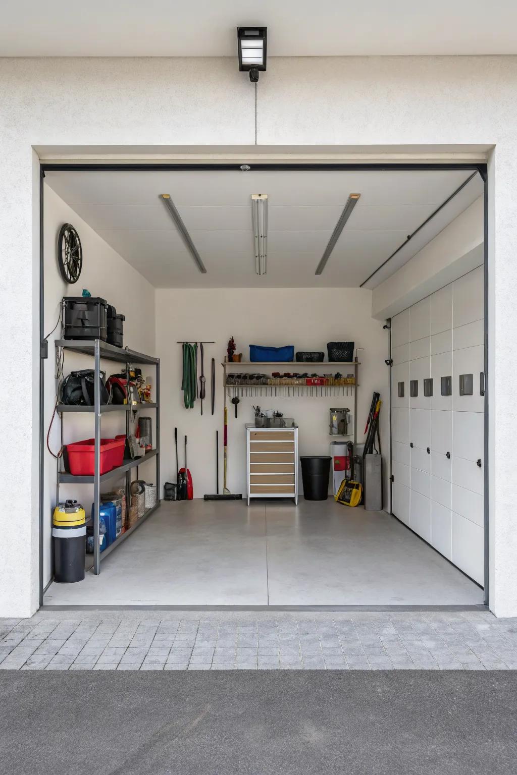 A minimalist approach keeps your garage serene and organized.