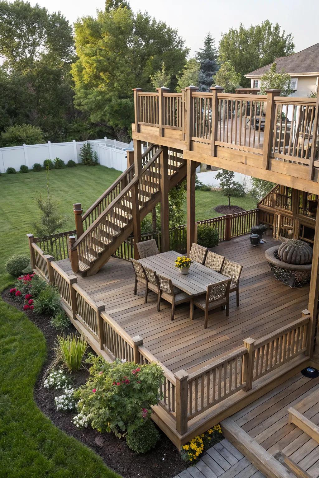 Multi-level decks enhance the functionality of sloped spaces.