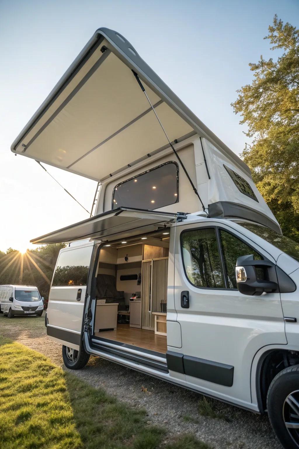 Enjoy extra space with a pop-top roof camper.