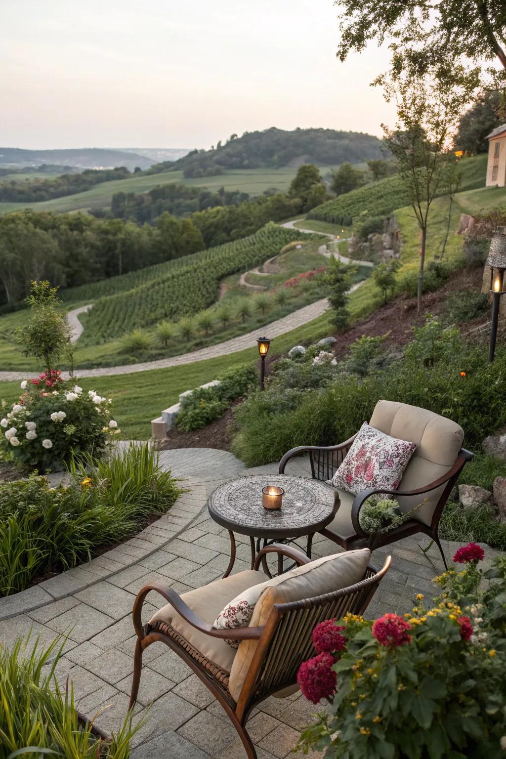 Seating areas on slopes provide a perfect vantage point.