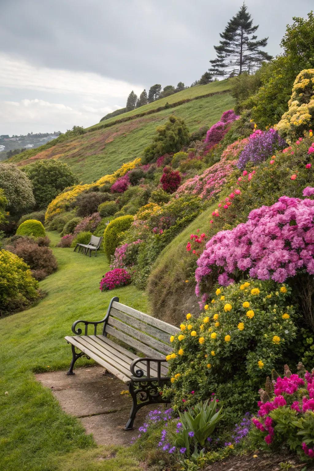 A seating area on your slope invites relaxation and enjoyment.