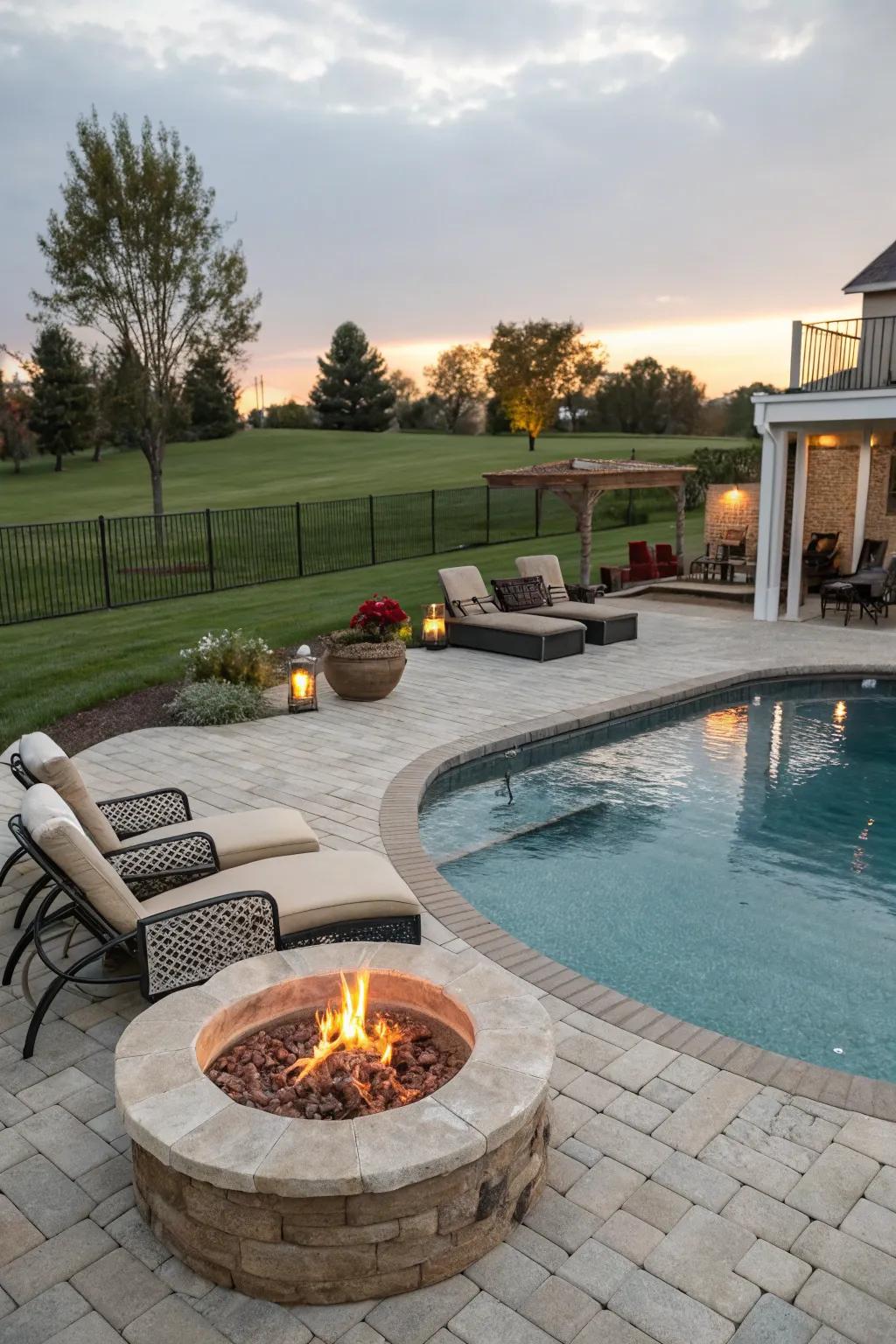 Fire features create a warm, inviting atmosphere.