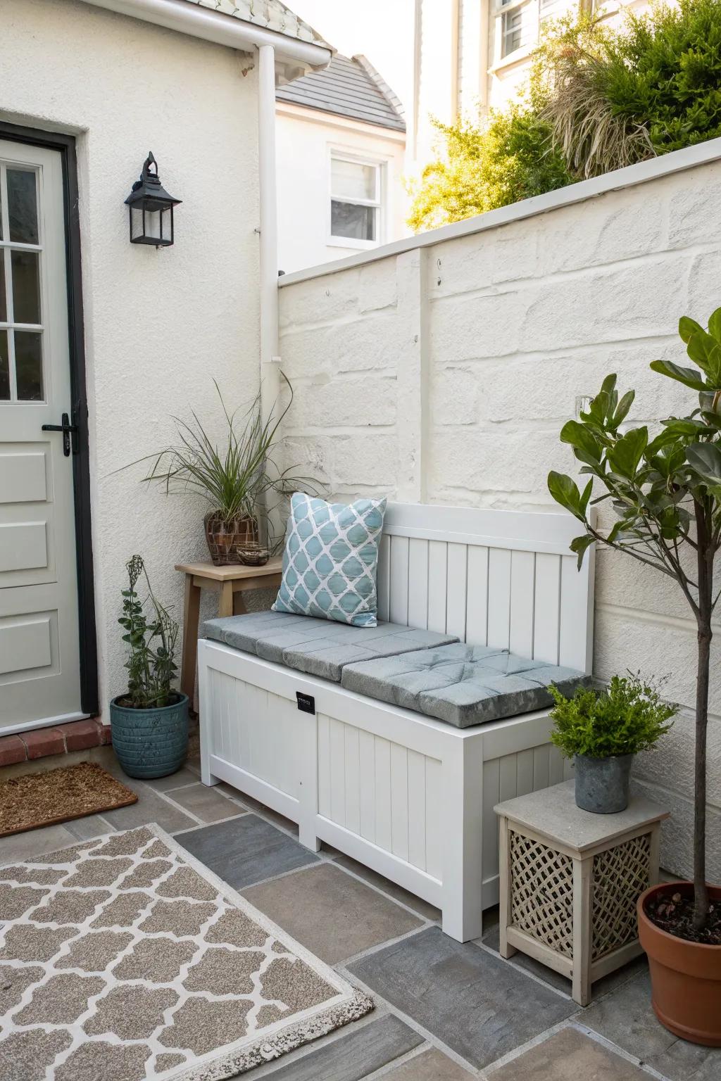 Multi-functional furniture keeps your patio organized and chic.