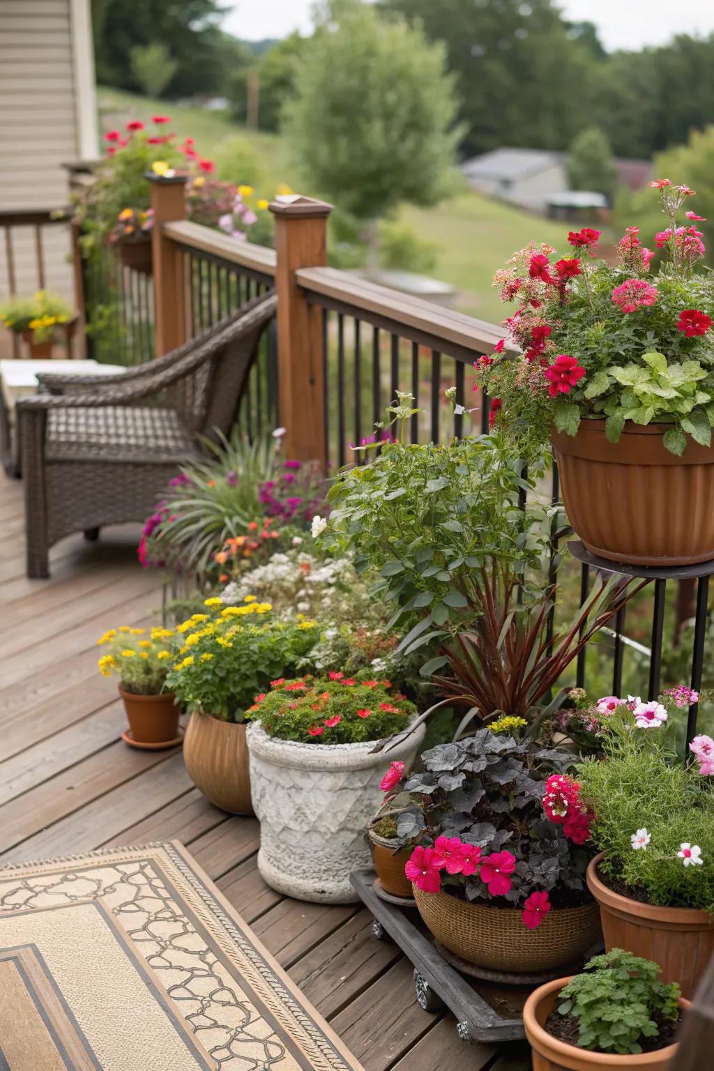 Lush greenery can transform your deck into a vibrant oasis.