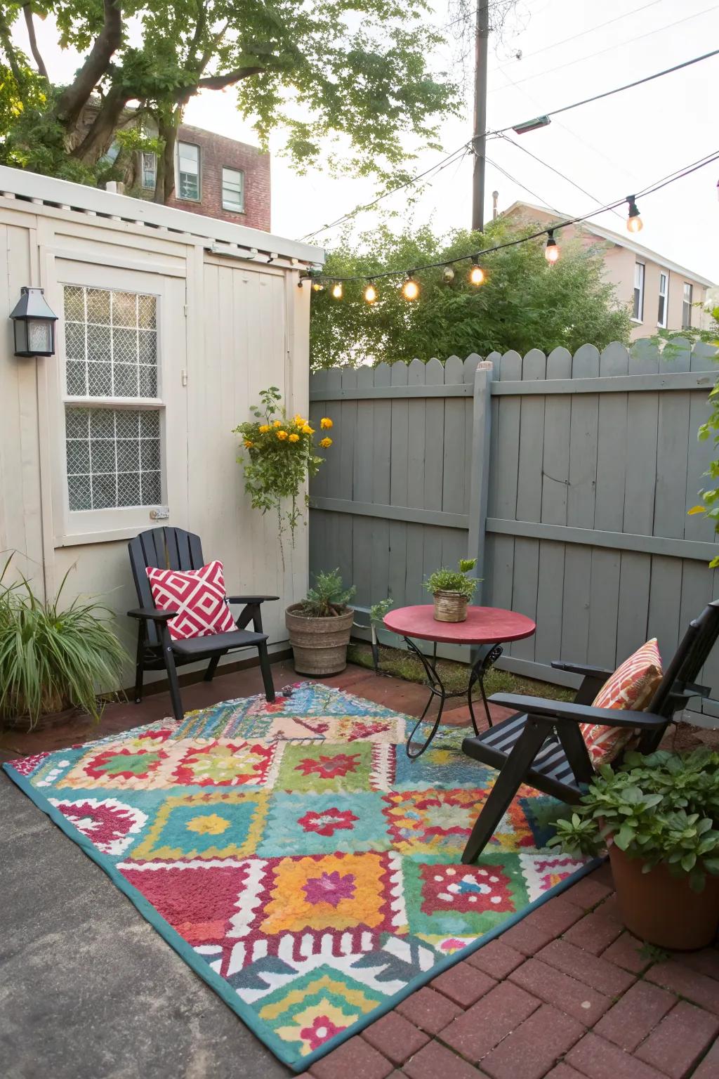 Outdoor rugs add style and define different areas.