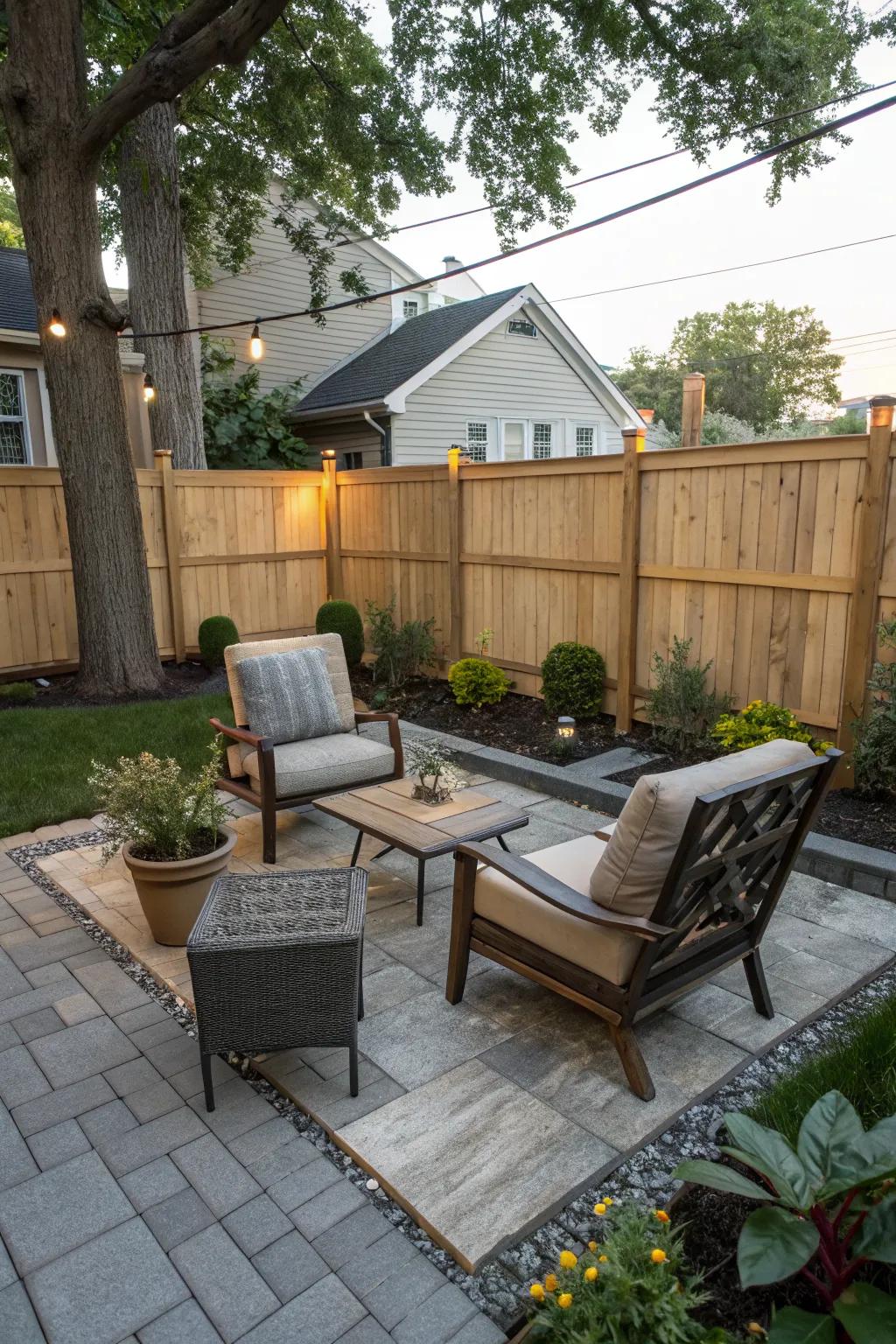 A stylish patio sets the stage for outdoor entertaining.
