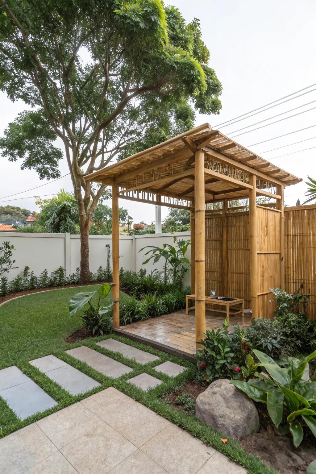 An eco-friendly pavilion crafted from sustainable materials.