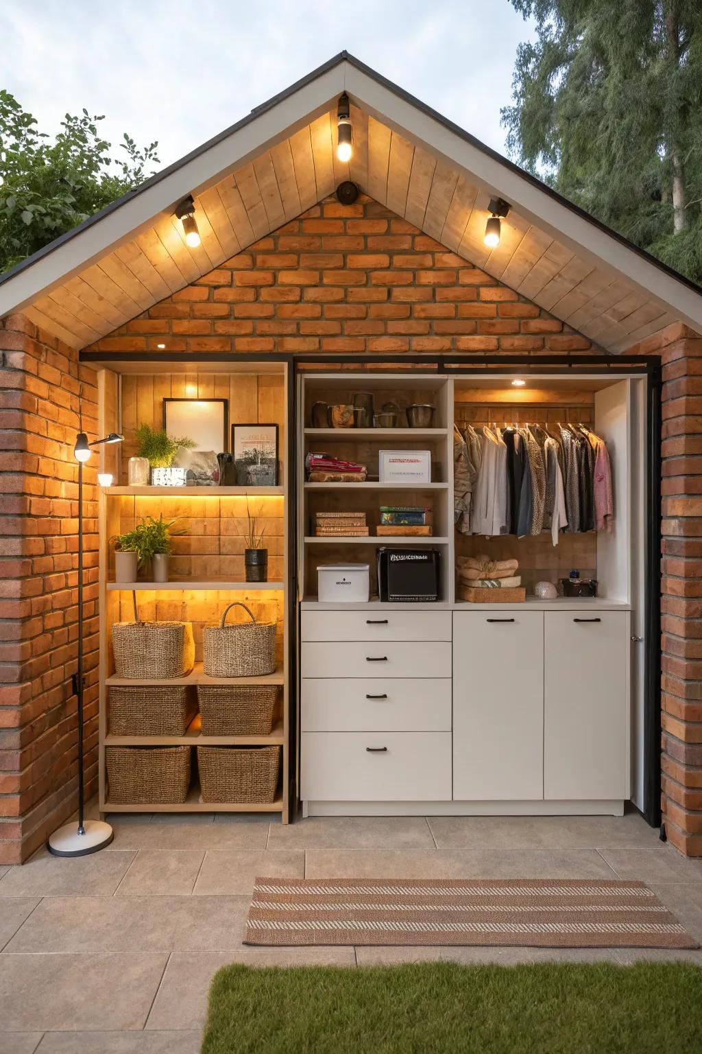 A stylish small brick house interior with innovative space-saving solutions.