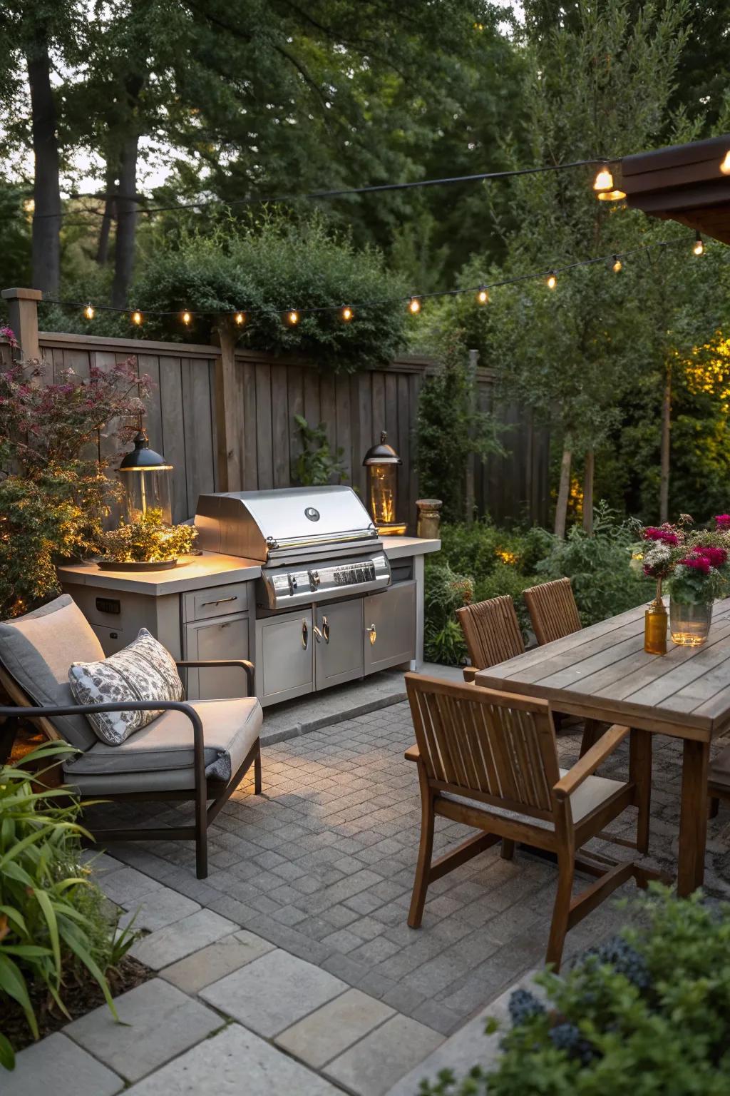 Integrated seating makes your grill area a social hub.