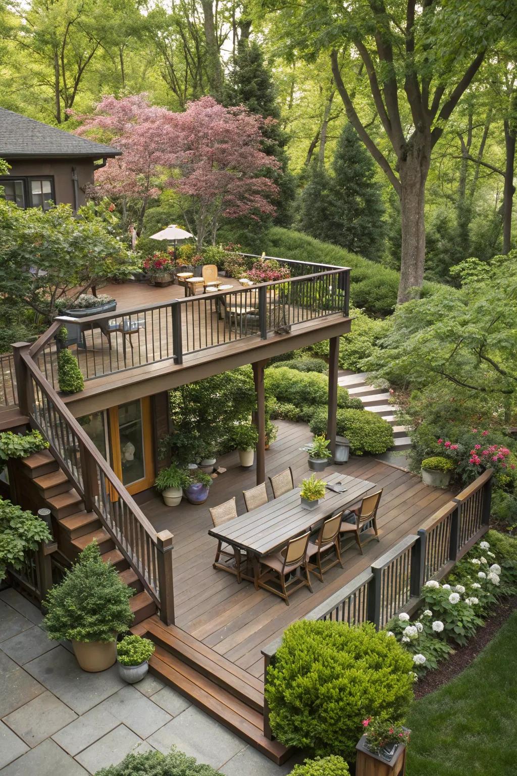 Multi-level decks offer both functionality and style.