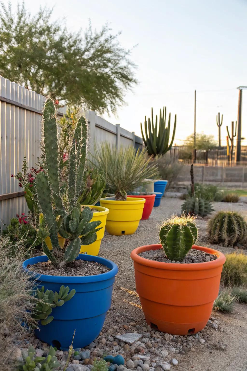 Decorative pots bring color and variety to a small space.