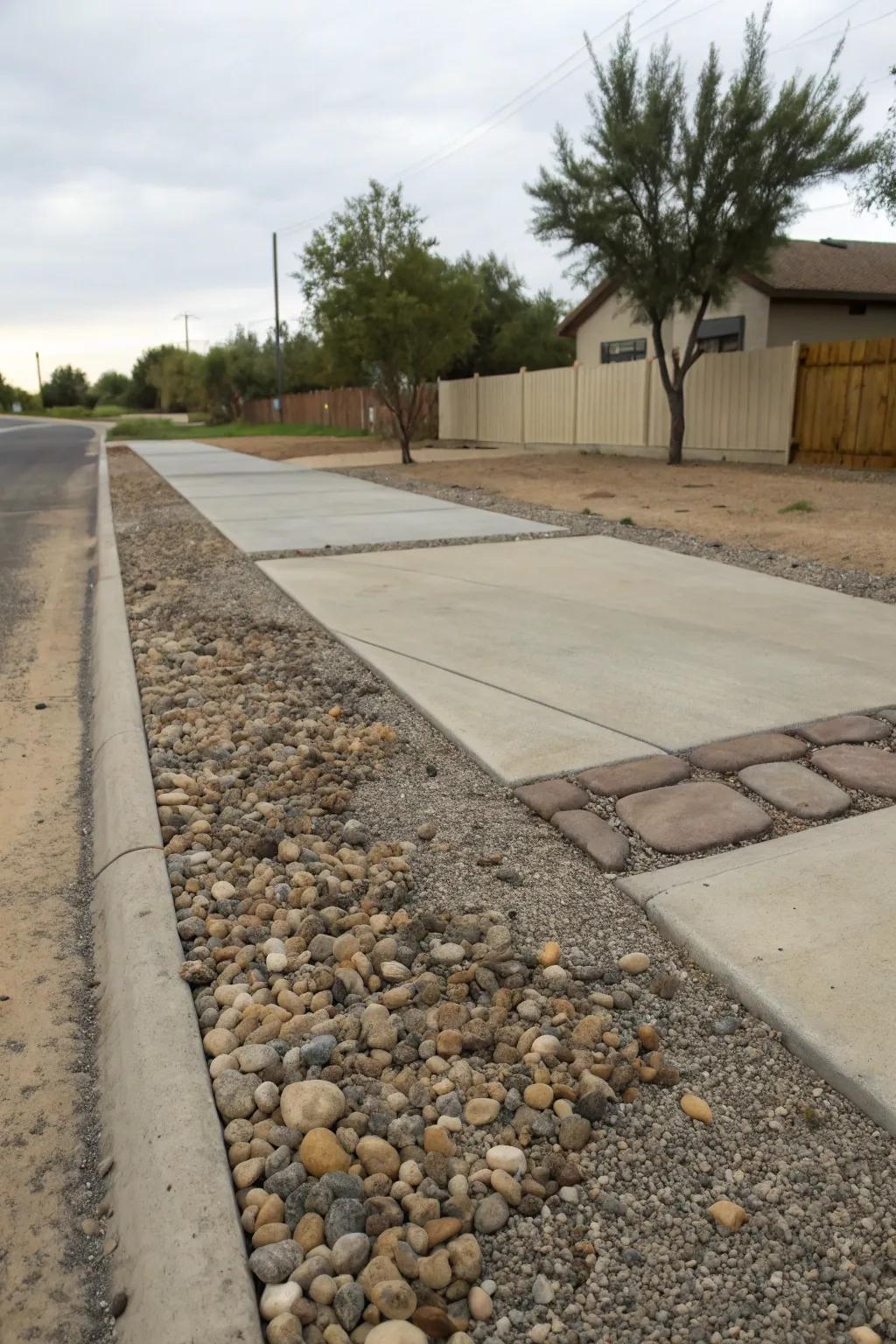 Mixed materials add intrigue and dimension to small driveways.