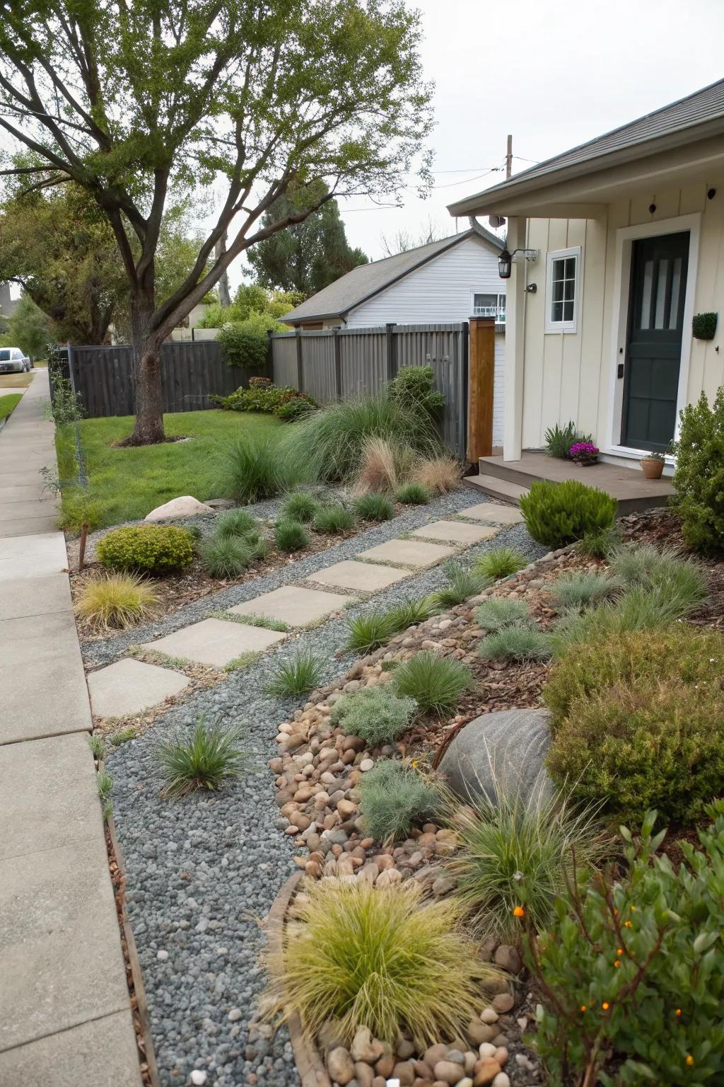 A low-maintenance yard without traditional grass.