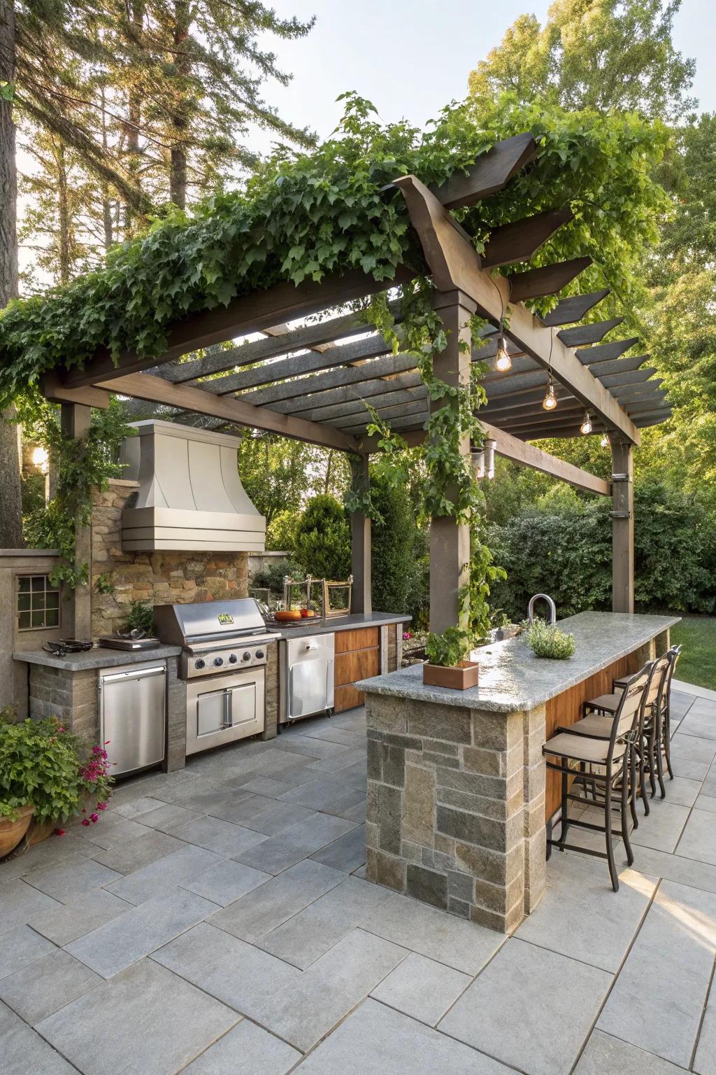 A pergola or awning adds both protection and style.