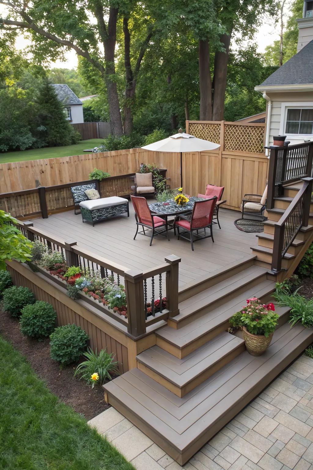 A multi-level deck design maximizing space and style.