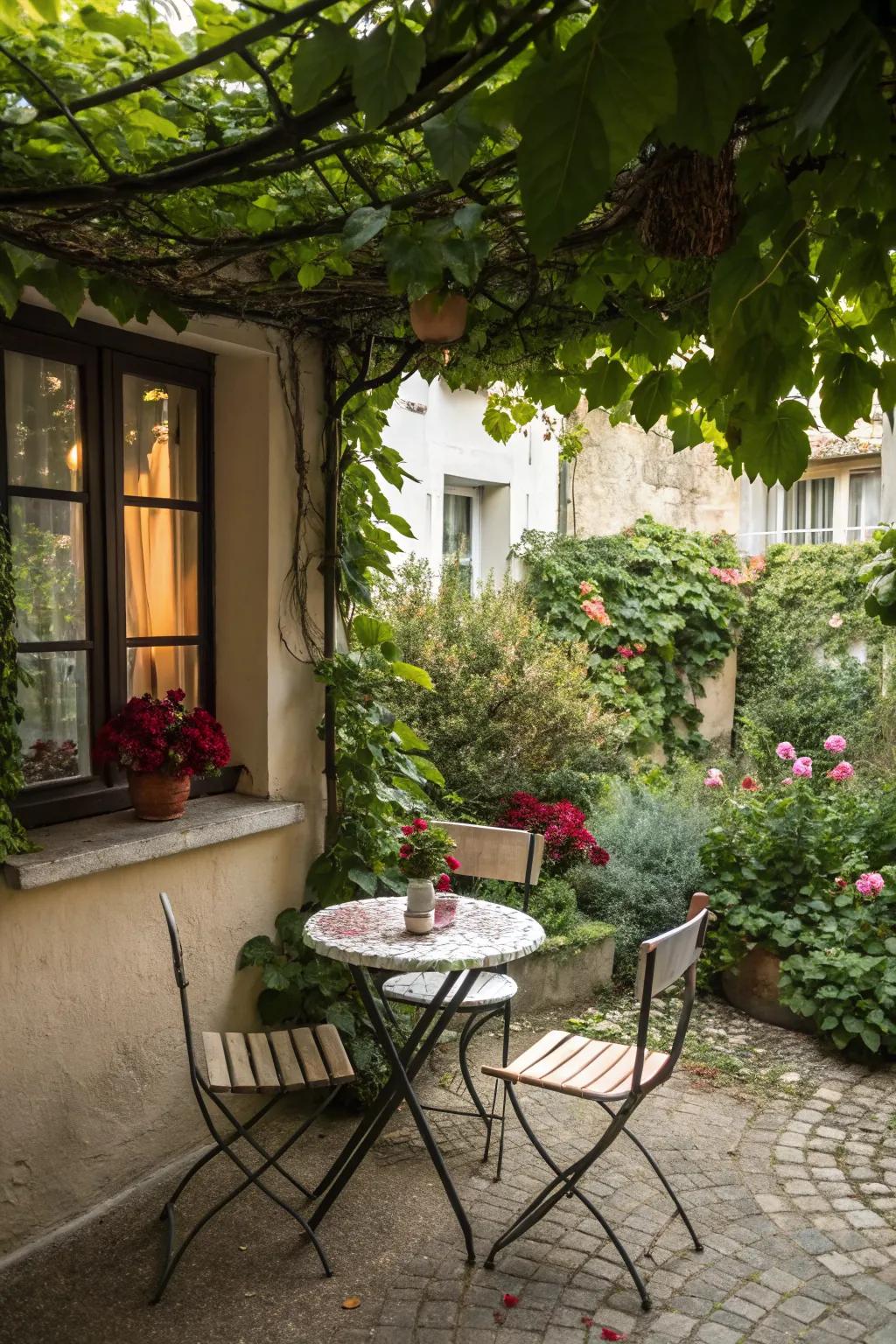Create a cozy dining nook with a small bistro set.
