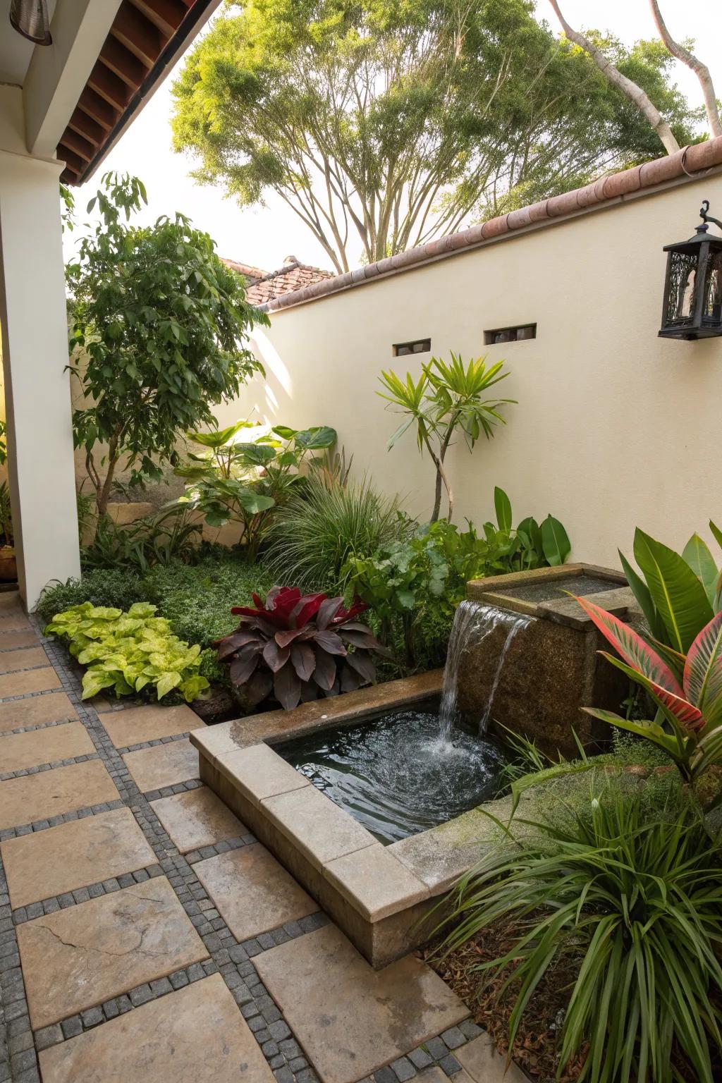 A water feature brings serenity to your patio garden.