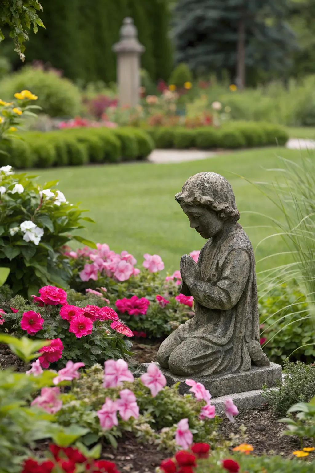 Spiritual symbols create a meaningful focal point.