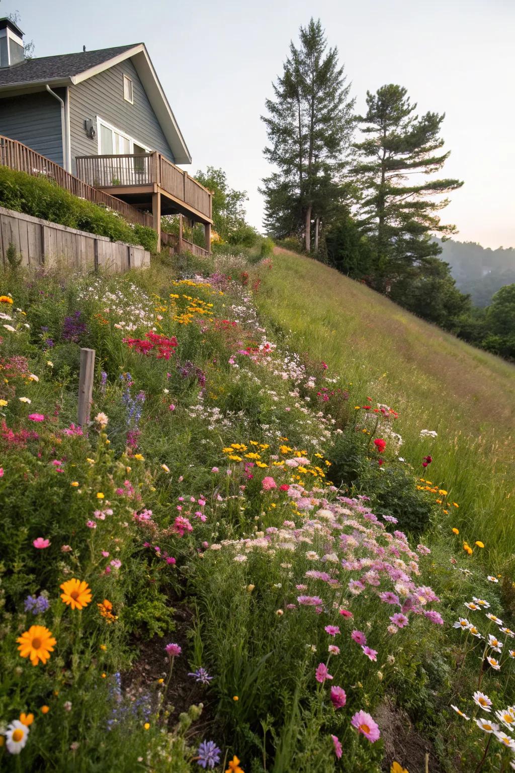 Create a lush, wildflower meadow to stabilize slopes naturally.