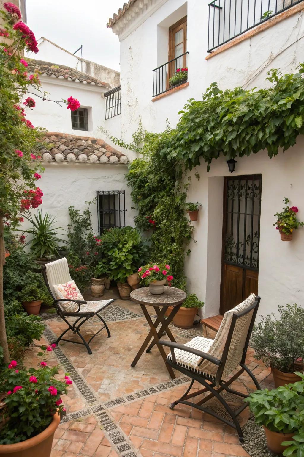 Cozy seating areas make your courtyard inviting.