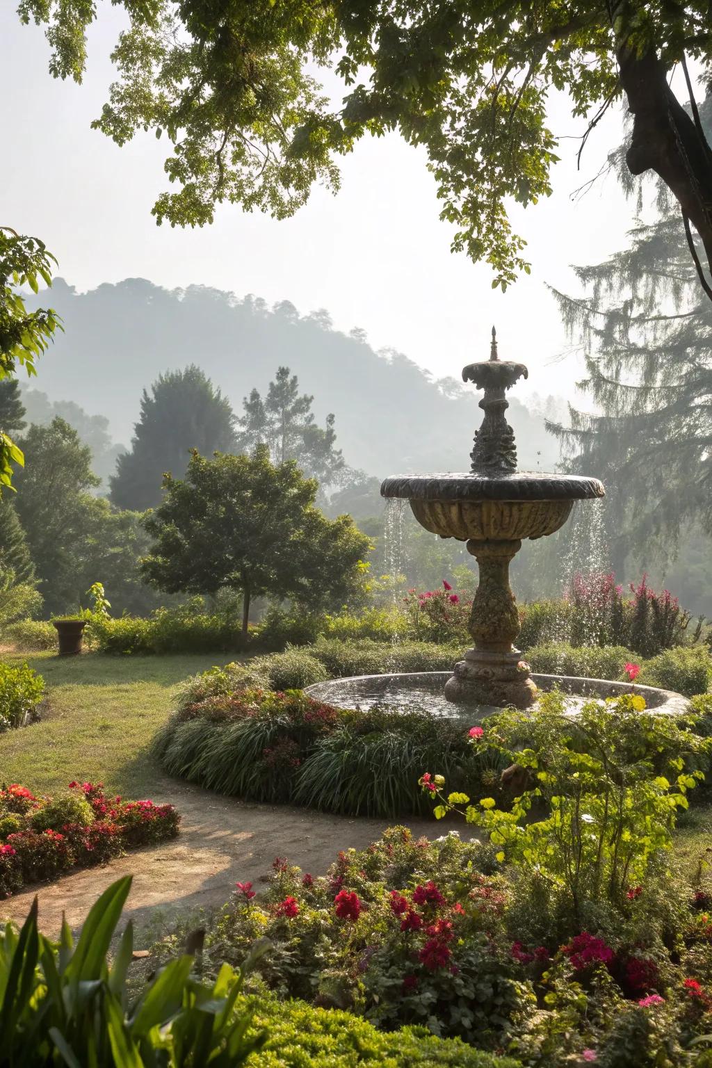 A tranquil water feature adds soothing sounds and elegance.