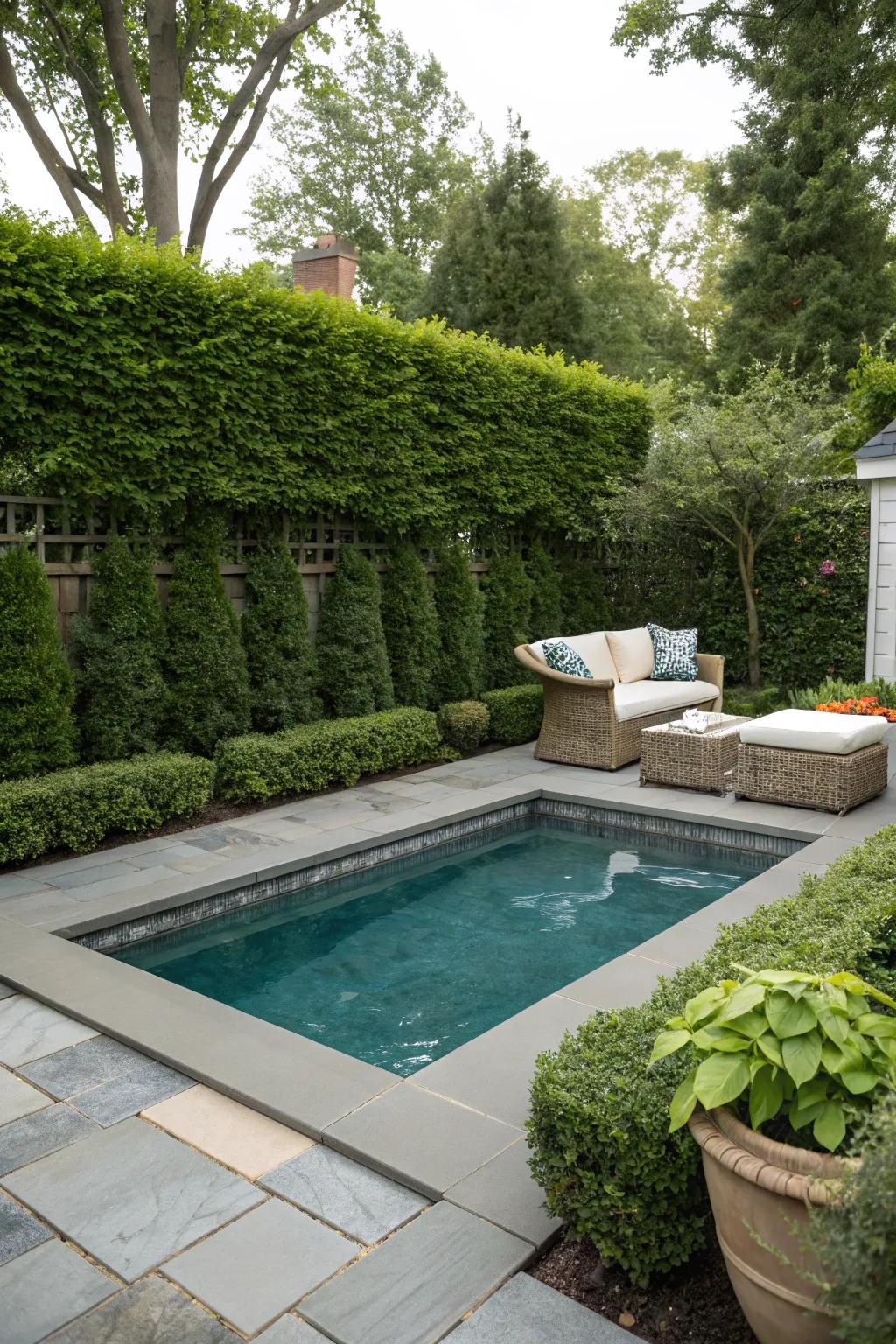 Privacy features create a secluded poolside paradise.
