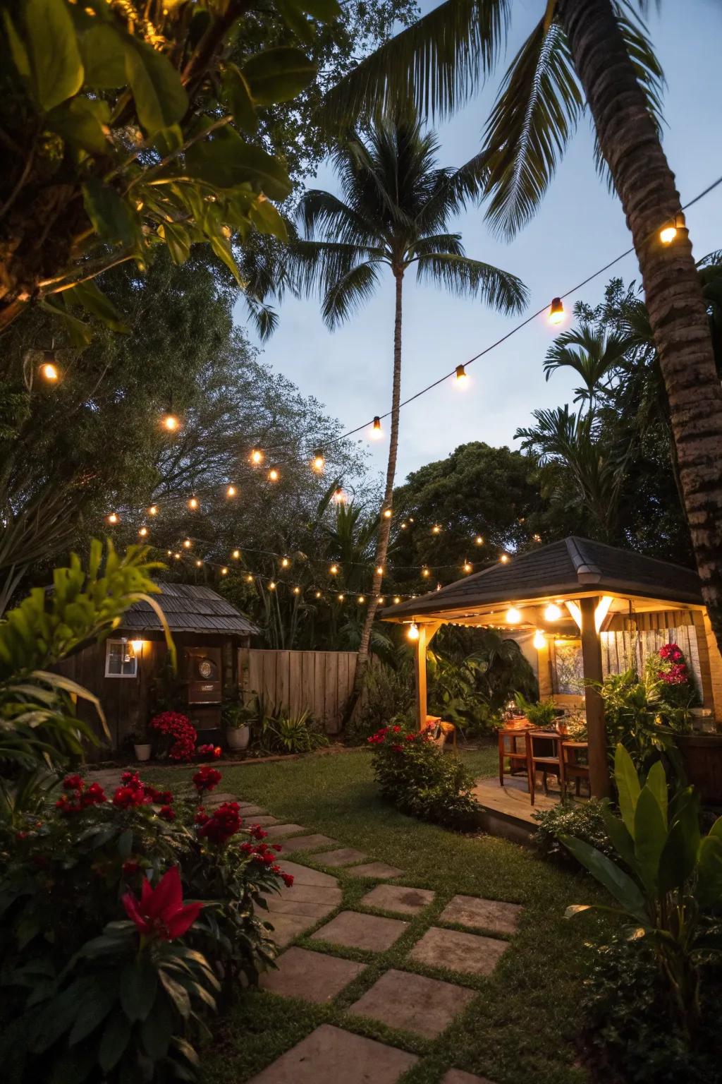 Ambient lighting transforms your garden at night.