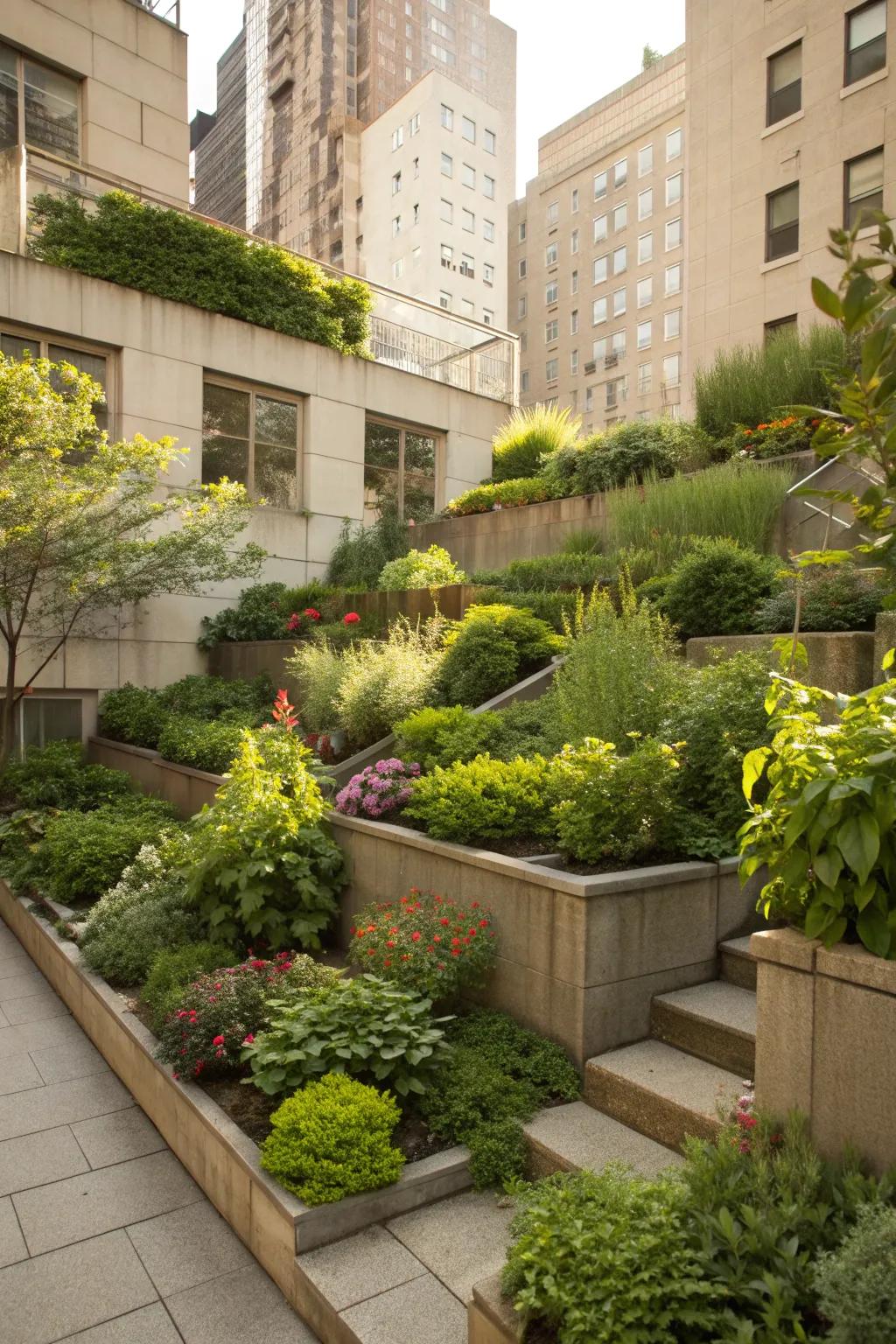 Create depth with layered planting in your urban garden.