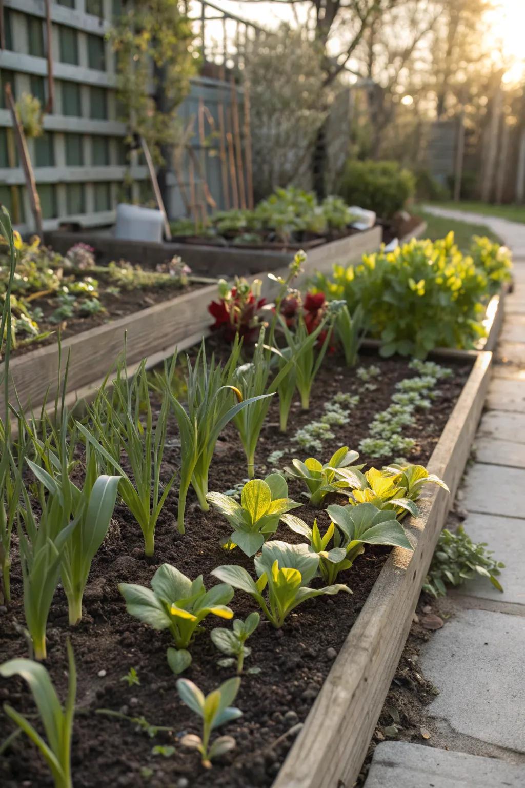Succession planting ensures a steady supply of fresh produce.