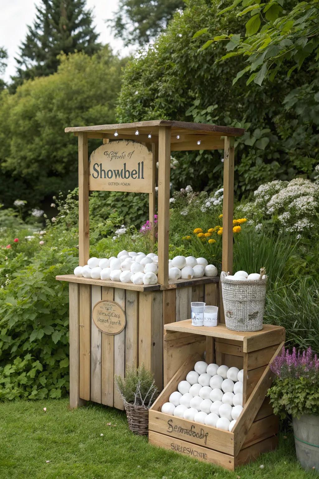 An eco-conscious snowball stand with sustainable serving options.
