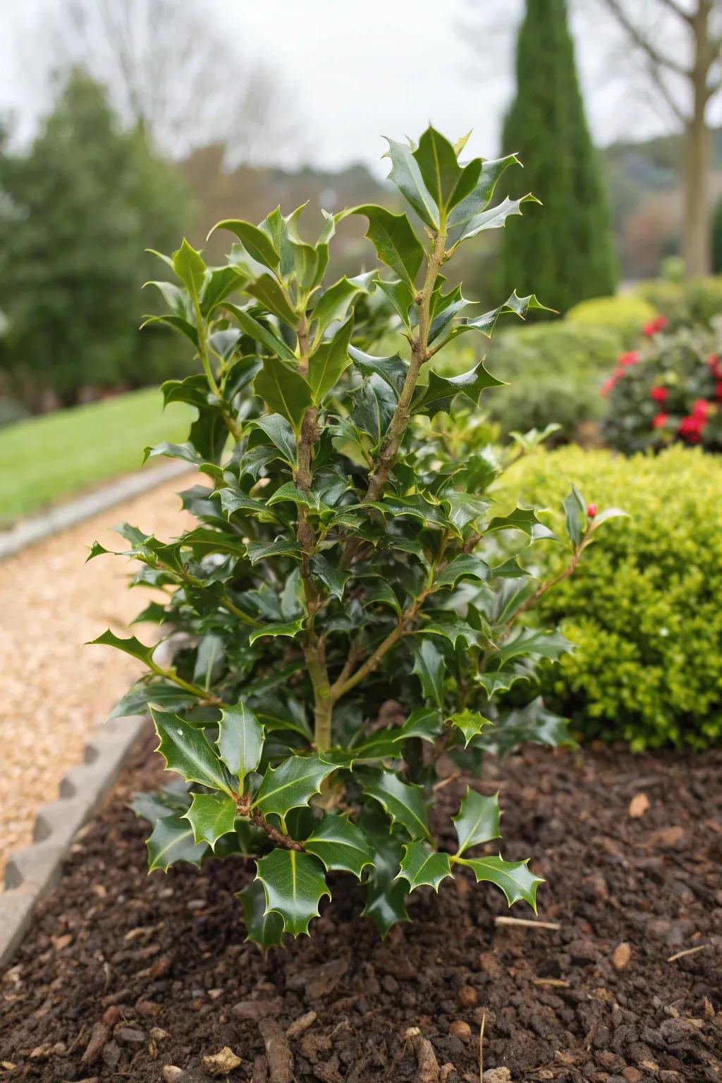 Mulching enhances plant health and garden aesthetics.