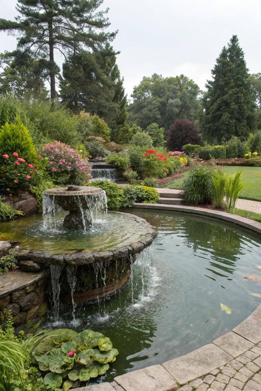 A serene garden pond with a cascading fountain for ultimate relaxation.