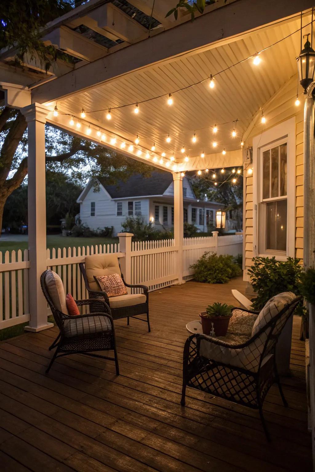 String lights add a cozy, magical touch to any Southern porch.