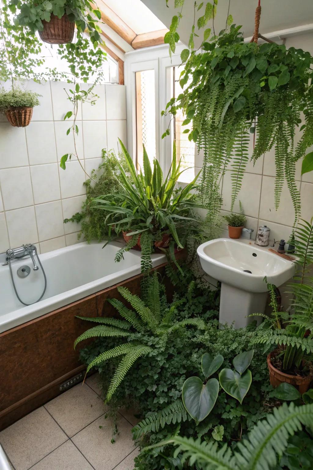 Greenery adds a refreshing touch to your spa bathroom decor.
