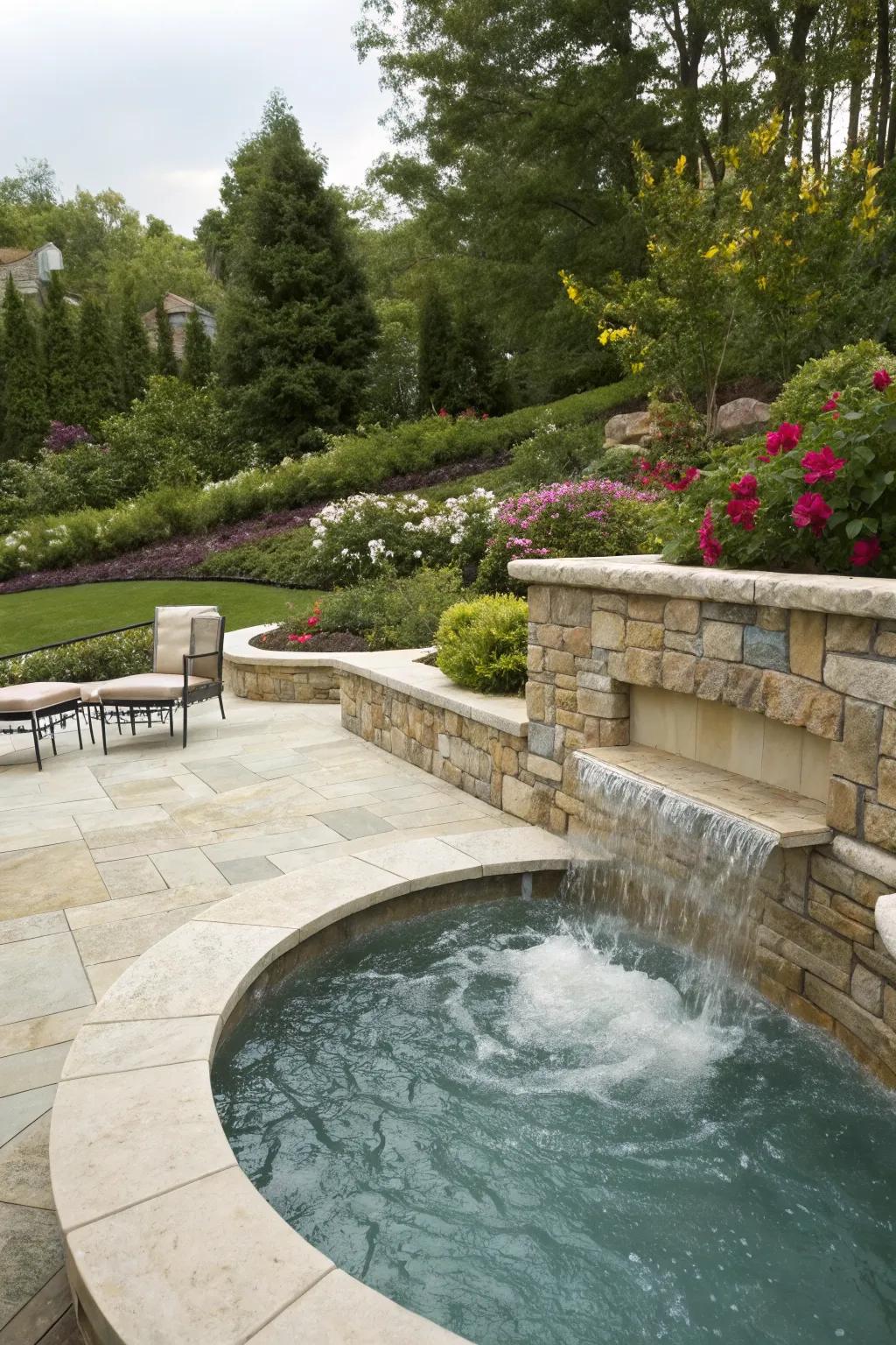 Built-in seating enhances relaxation and social interaction around your spa.