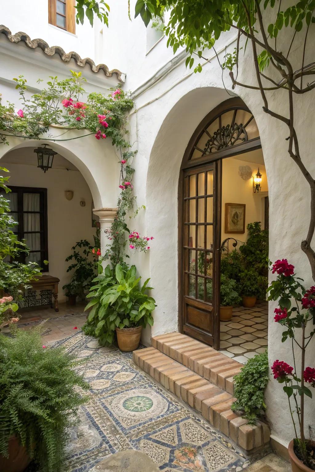 Arched doorways add historical charm to any courtyard.