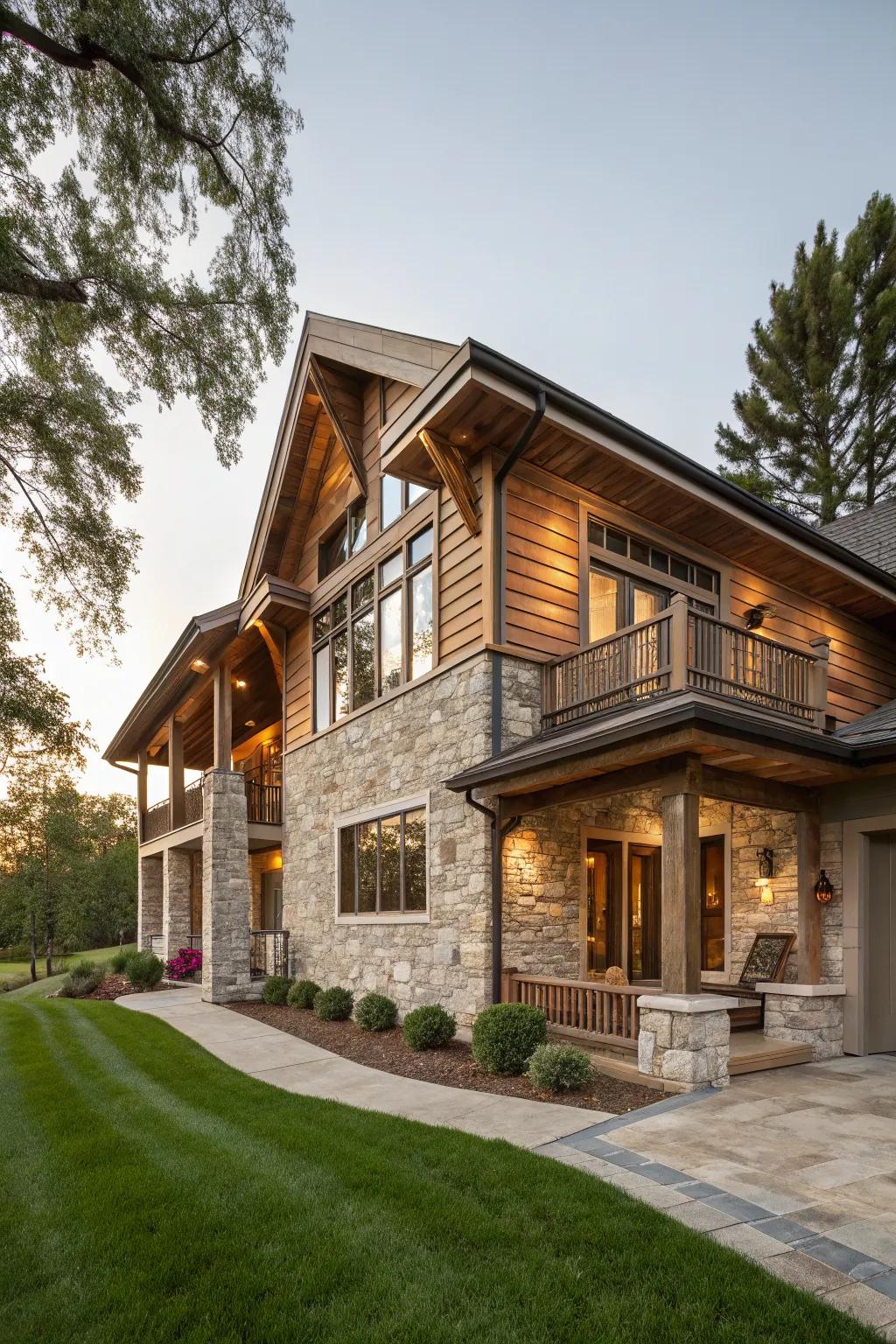 Natural elements like stone and wood connect this home to its landscape.