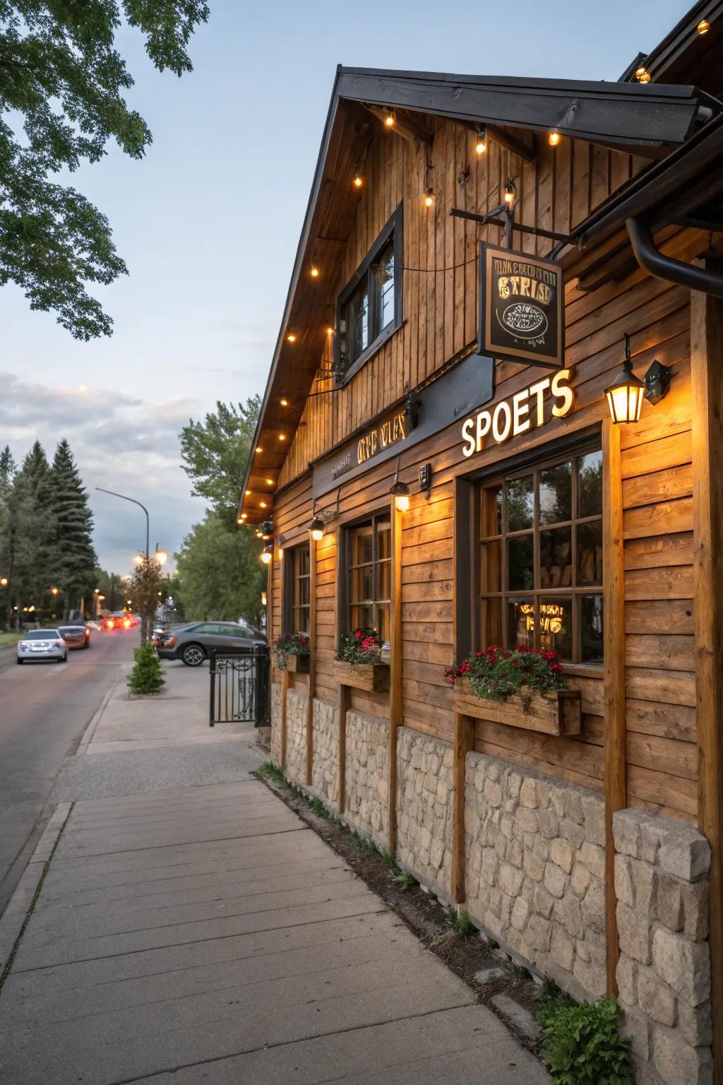 A rustic wooden facade offering a warm and inviting look.