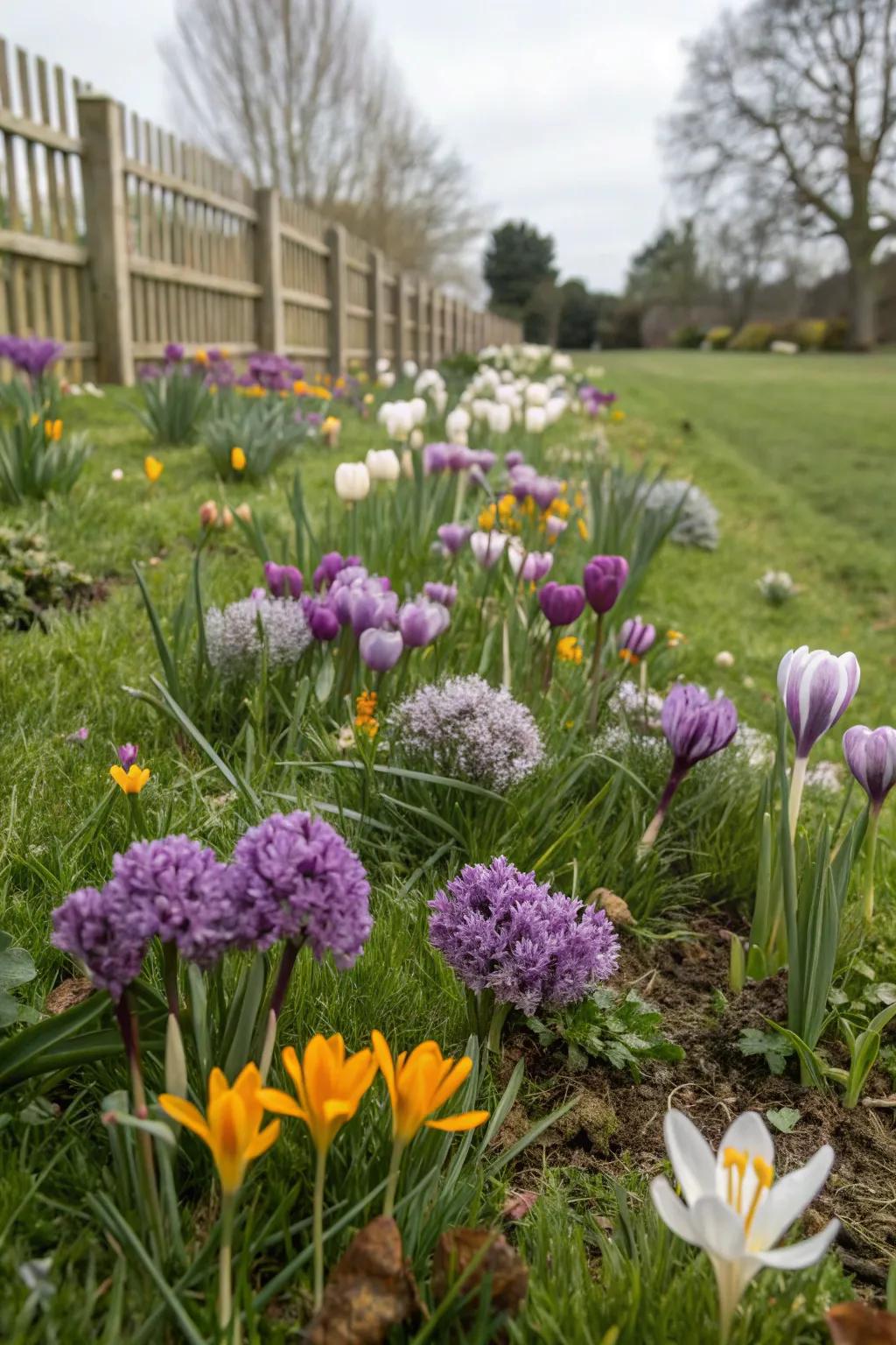 A layered bulb garden with staggered bloom times.
