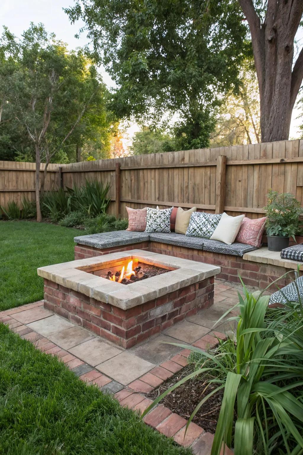 Built-in seating enhances the cozy atmosphere around your fire pit.
