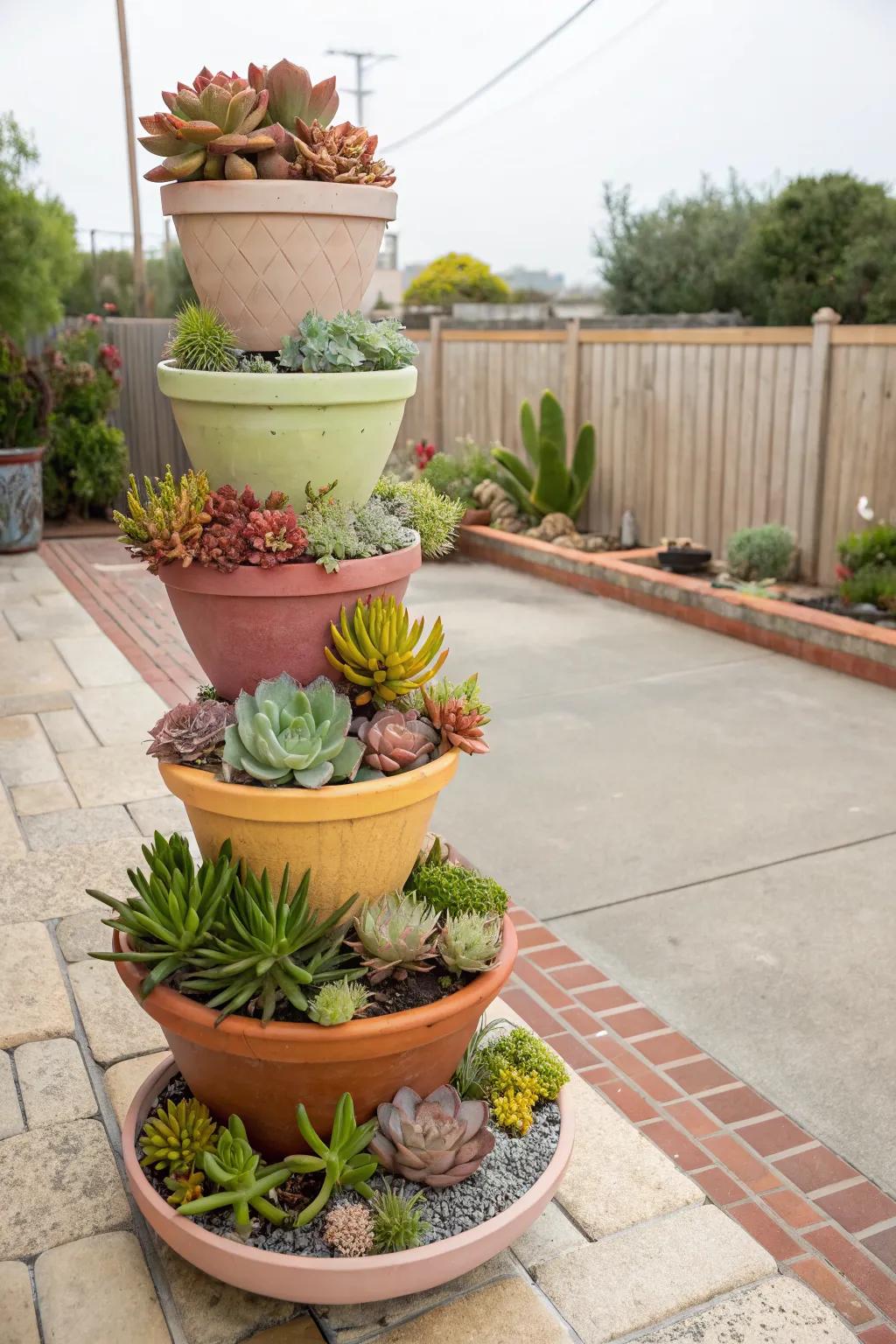 Stacked pots are perfect for a succulent paradise.