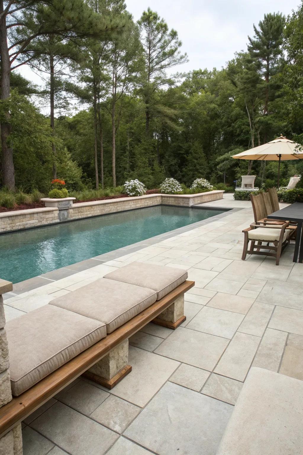 Integrated seating enhances both function and aesthetics.