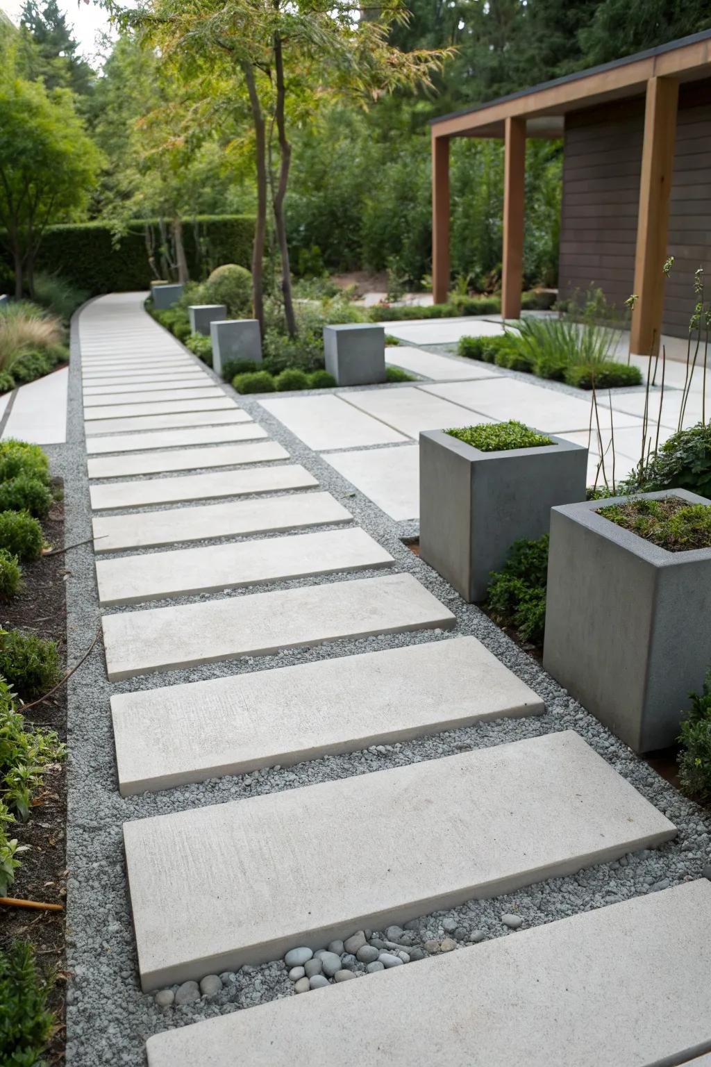 A modern, minimalist stone pathway with clean lines.