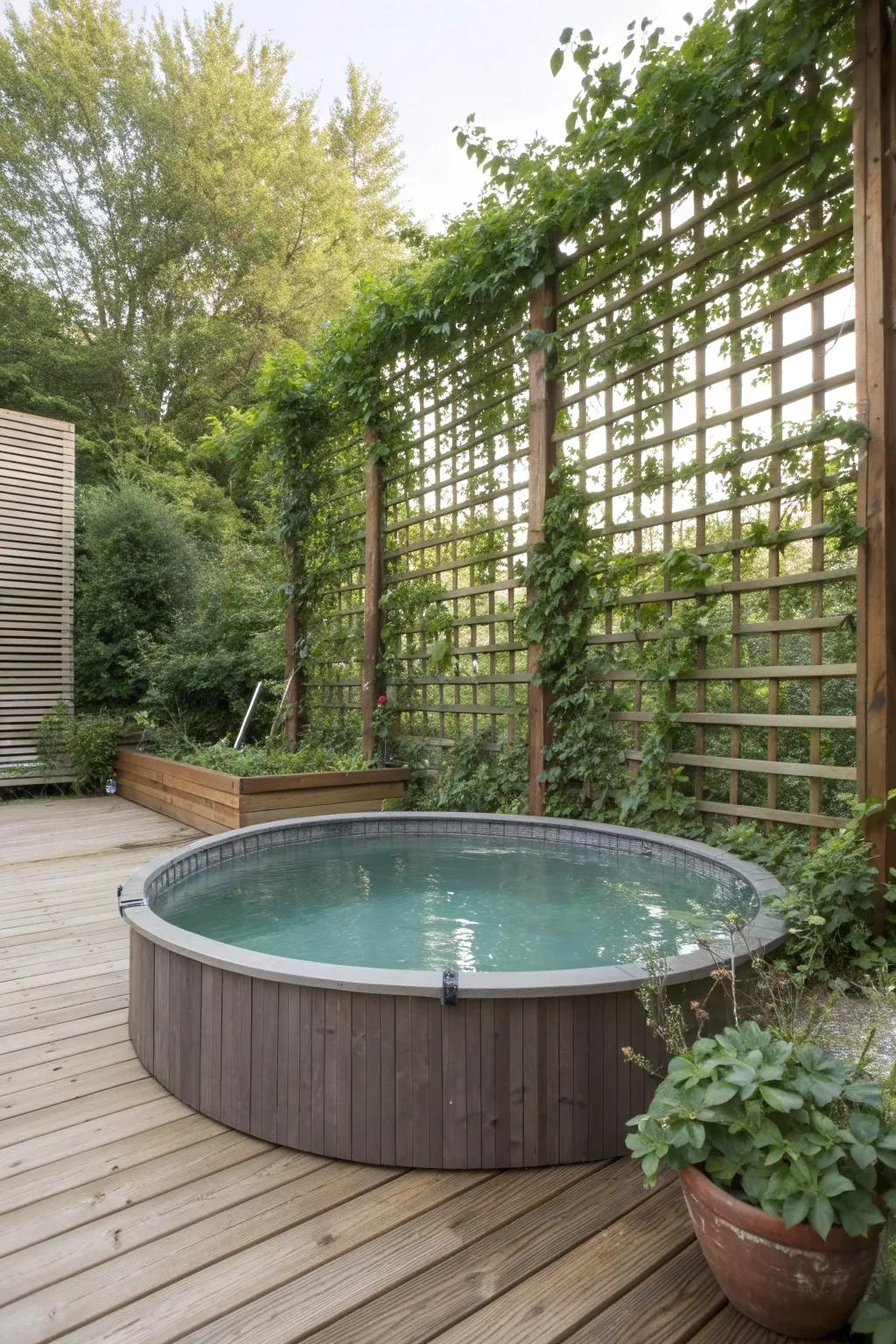 Lattice panels provide privacy and a touch of elegance.