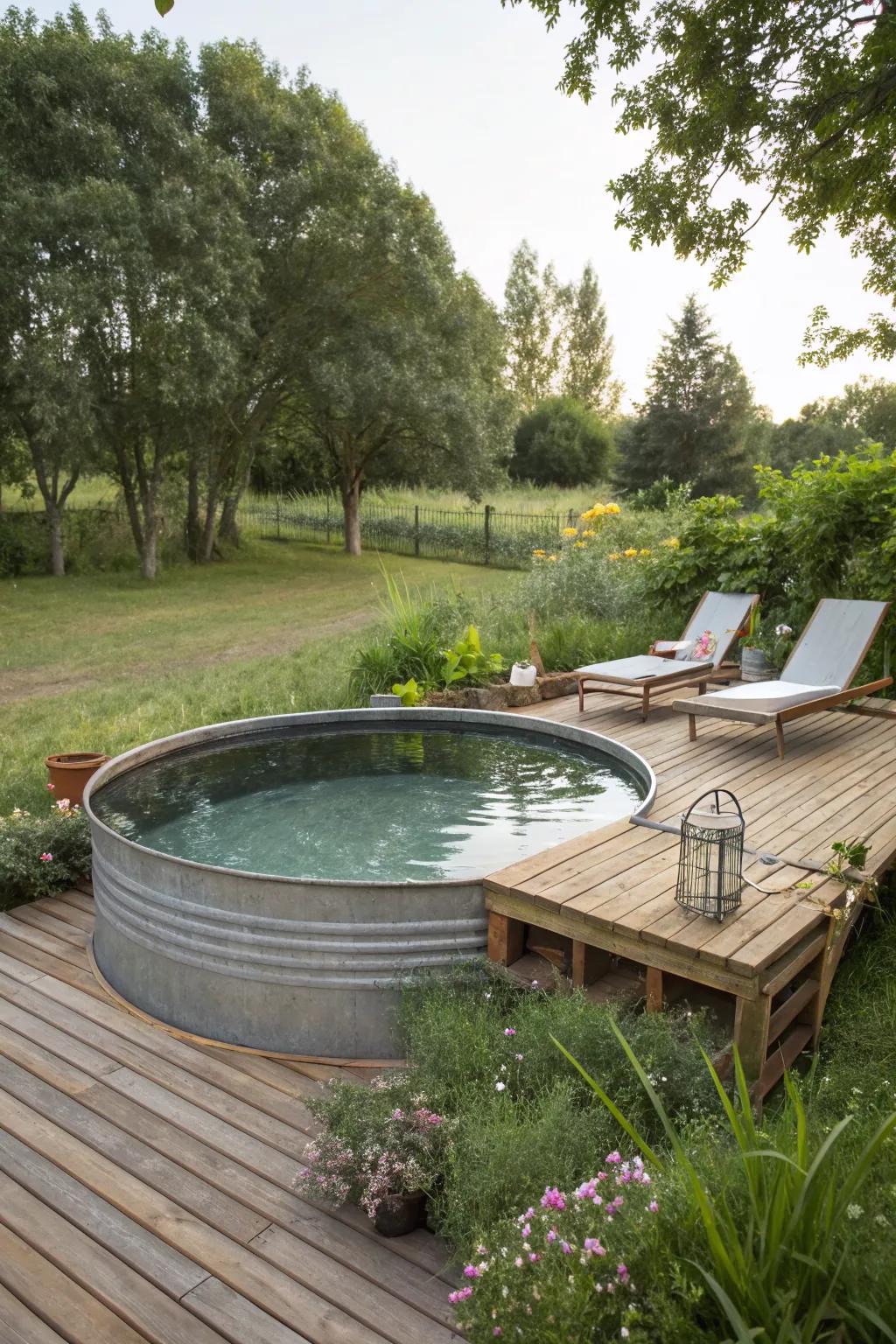 A cozy deck transforms the pool area into a relaxation haven.