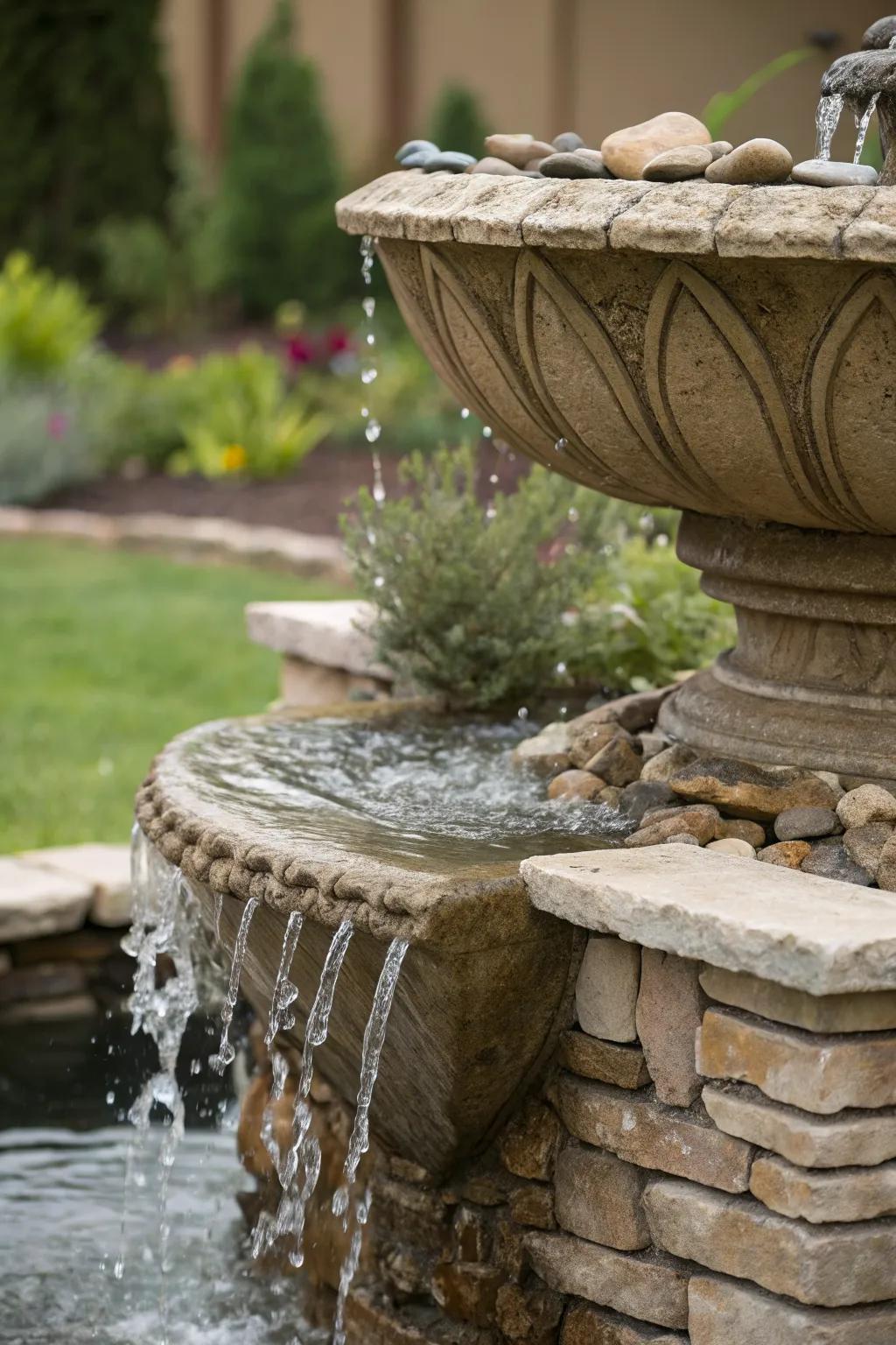 A stone planter enhanced with a soothing water feature.