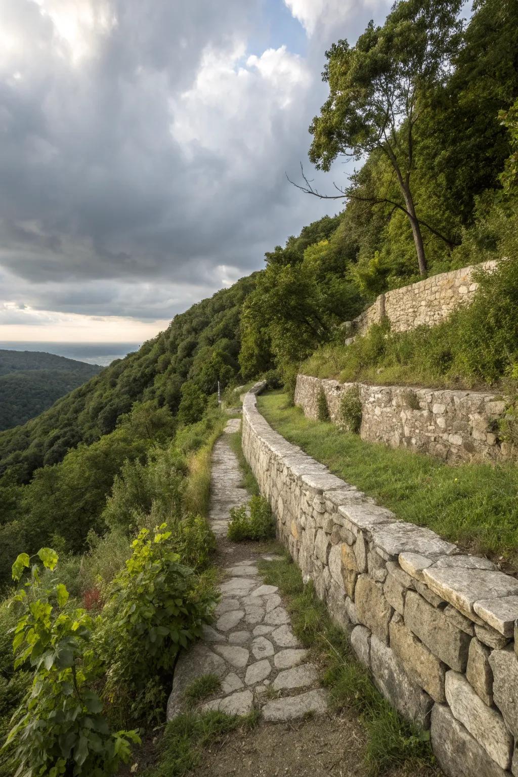 A seamless blend of stone walls with the natural terrain.